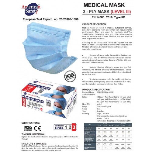 MEDICAL 3 PLY FACE MASKS LEVEL 3
